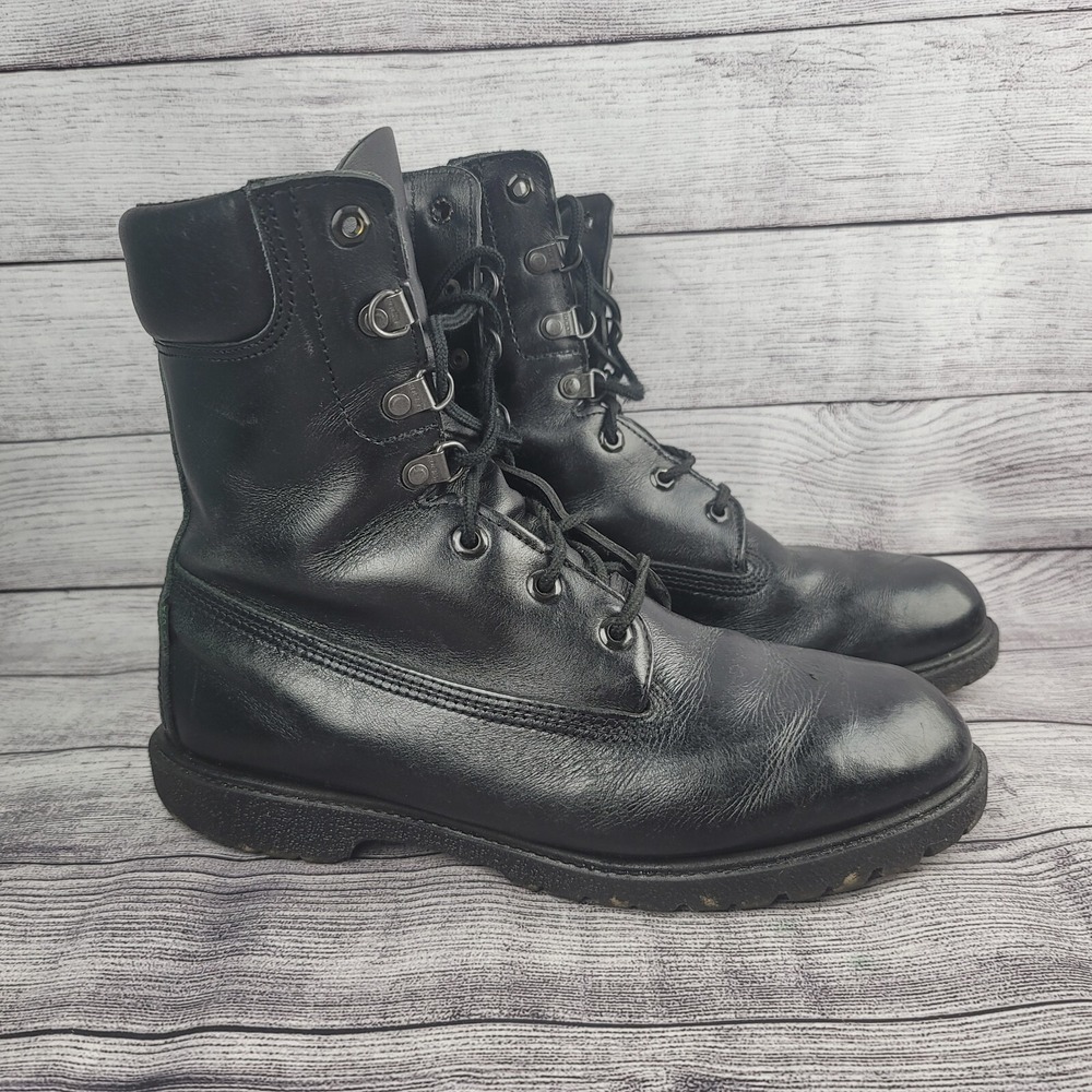 Rocky Boots 1950 Combat Black Leather Comfort Lace Up Round Toe Men's 10.5 MW